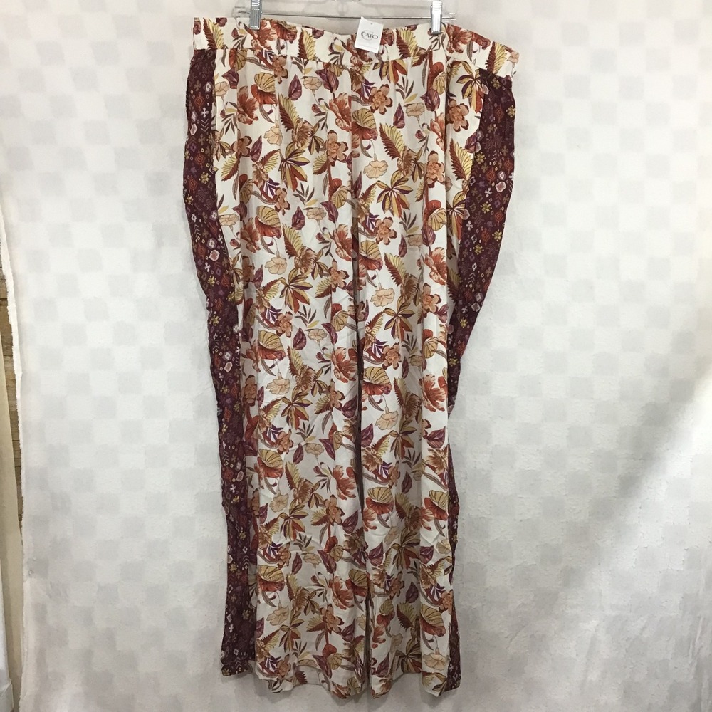 Cato Plus Size 26/28W Floral Geometric Mixed Print Wide Leg Rayon Pants Boho NWT